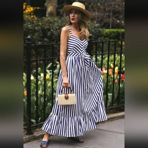 J. Crew Navy and White Striped Ruffle Maxi Dress - Picture 4 of 12